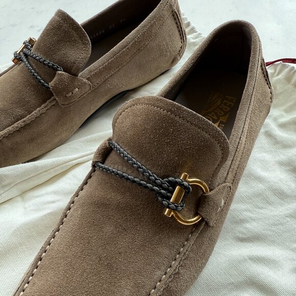 Salvatore Ferragamo Men's Tan Brown Leather Driver Loafers – Size 9EE – Style #Z - Picture 1 of 5